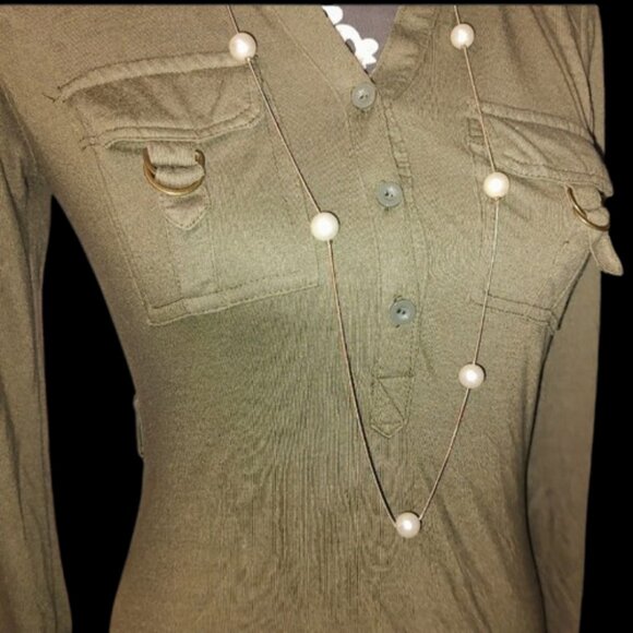 womens olive Green  long sleeve Bodycon Dress W/ Bronze Hardware - Picture 9 of 13